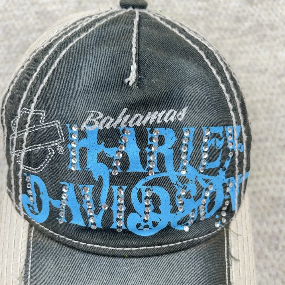 Harley Davidson Dad Hat‎ Cap Strap Back Bahamas Distressed Frayed Worn Adult